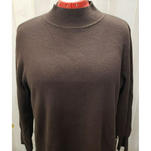 Chicos Brown Knit Tunic Sweater, Black Trim, Side Button Detail, Womens Size XL - Picture 2 of 9